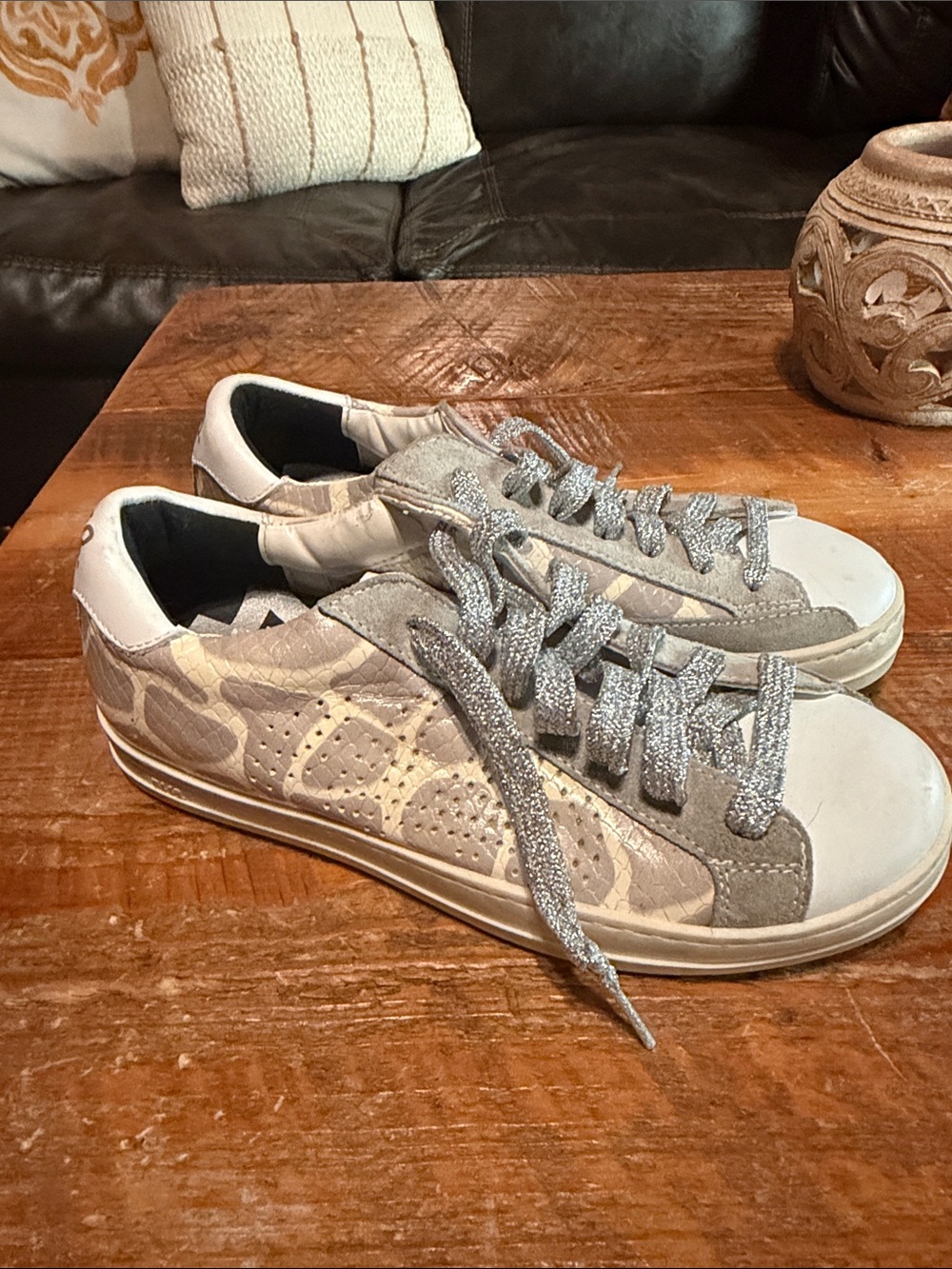 P448 Women’s Low-Top Sneakers in Light Gray and Silver Glitter